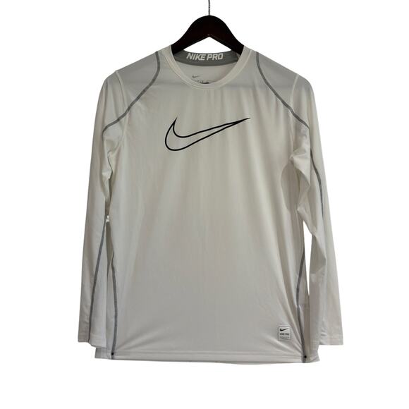 Nike Pro Dri-Fit Shirt Boys XL White LS Logo Breathable Stretch Activewear Run - Picture 1 of 4